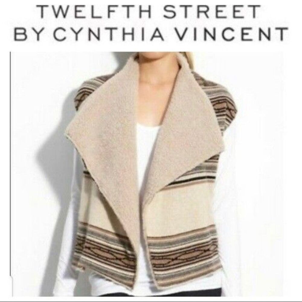 Twelfth Street by Cynthia Vincent Medium Vest Aztec Boho Western Sherpa Cashmere